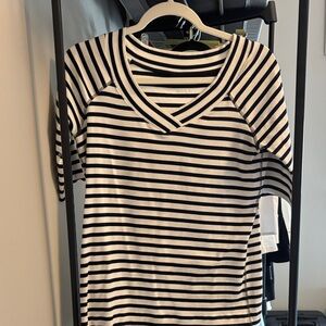 Marc Cain Black and White Striped Short Sleeve Top